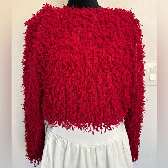 Windsor Red Shaggy Faux Fur Cropped Jacket Size S | Statement Party Y2K Glam - Picture 5 of 7